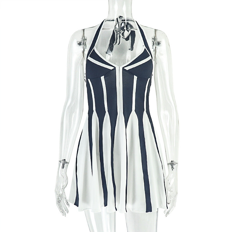 Trendy Black And White Contrast A-Line Dress With Ruffle Details