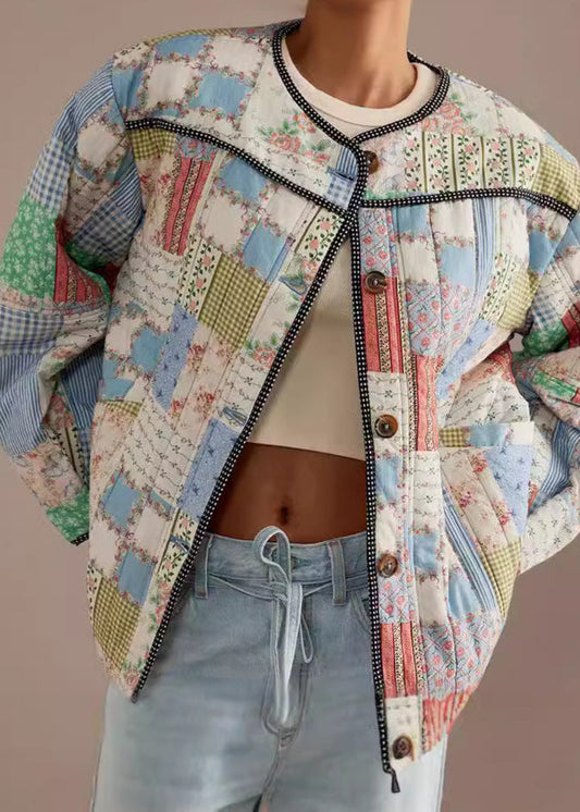 Cotton Quilted Jacket with Patchwork Design