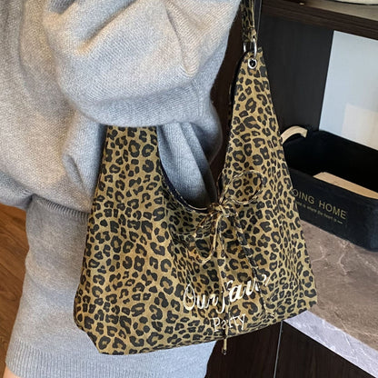 Artistic Leopard Print Tote Bag Stylish Casual Large Capacity Bag