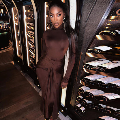 Solid Color Long Sleeve Dress With Tie Waist For Casual Style