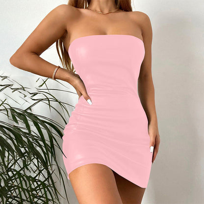 Elegant Solid Color Strapless Midi Dress for Women