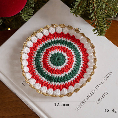 Handmade Holiday Table Decor Knitted Christmas Coaster