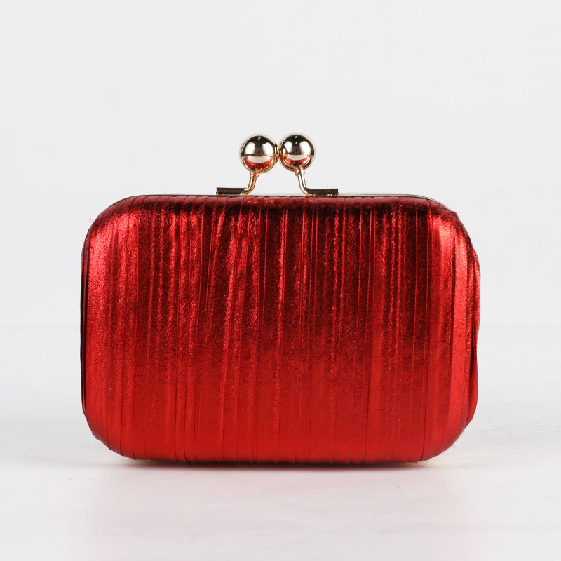 Metallic Pleated Evening Clutch Bag Stylish Formal Purse