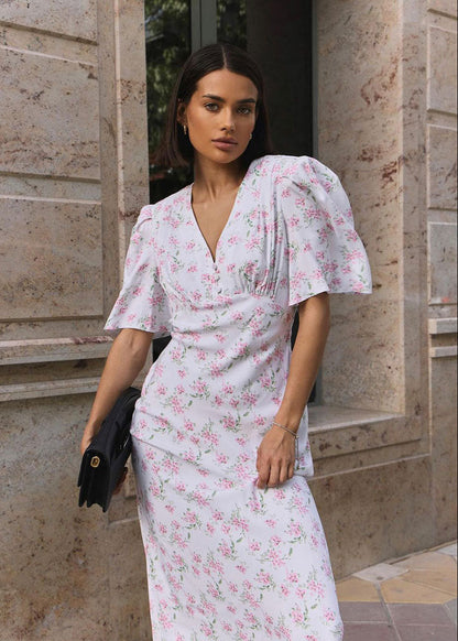 Midi Dress 100 Percent Rayon Pink Floral Design