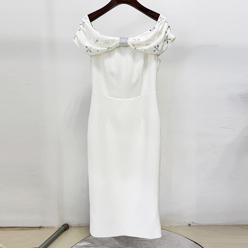 One-Shoulder Beaded Midi Dress