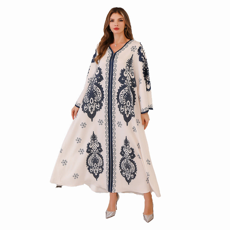 Women's Long Abaya with Rhinestone Detail
