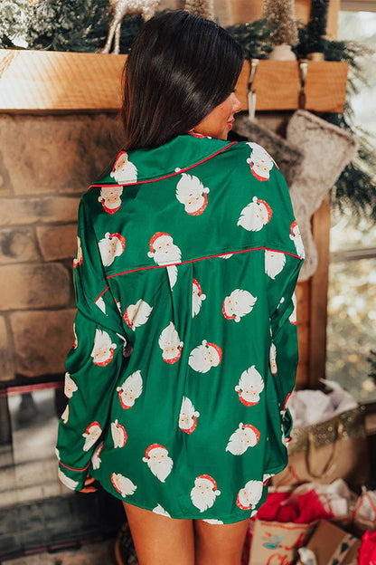 2 Pcs Soft Cartoon Print Satin Christmas Pajamas Set