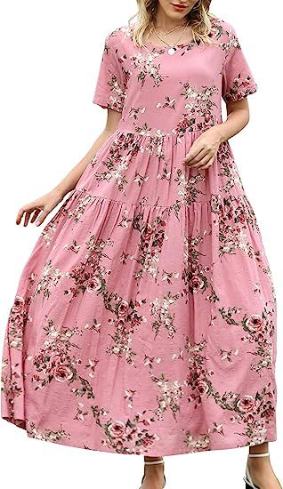 Summer Beach Medium And Long Dress Comfortable Pleated Dress Casual Loose Floral Dress
