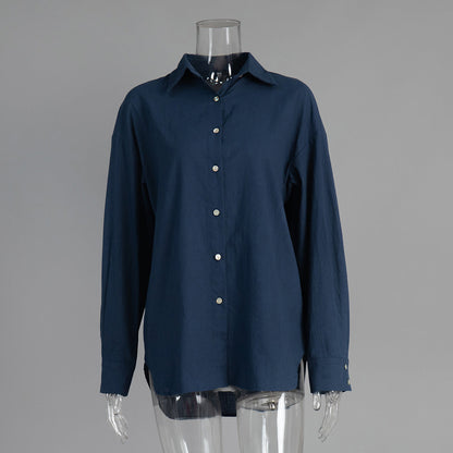 Trendy Casual Cotton Shirt Solid Color Relaxed Fit