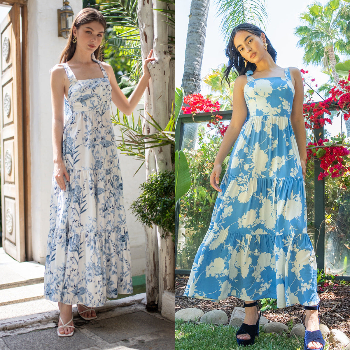 Women'S New Southeast Asian Skirt Summer Women'S Mosaic Print Lace Up Butterfly Knot Back Dress