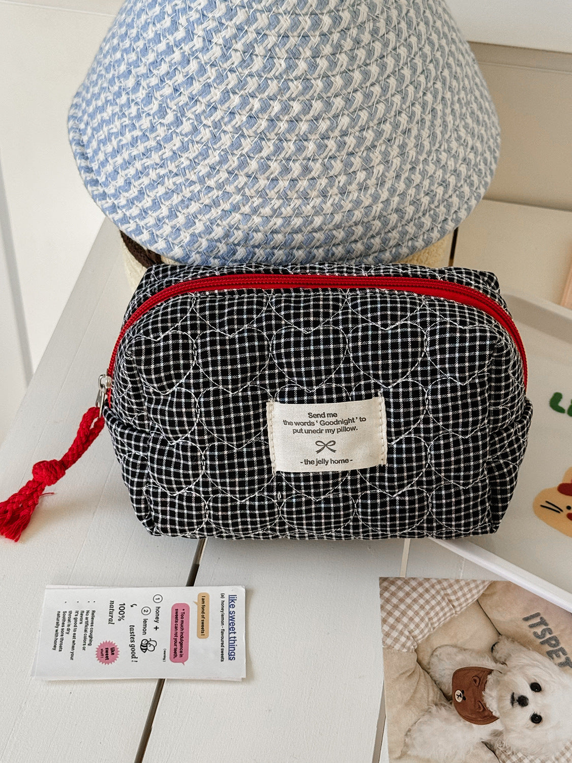 Heart Quilted Cosmetic Bag Stylish Portable Storage
