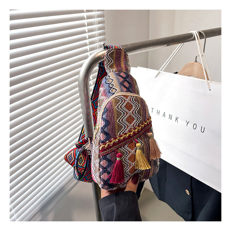 Ethnic Style Fringed Crossbody Bag Casual Soft Fabric