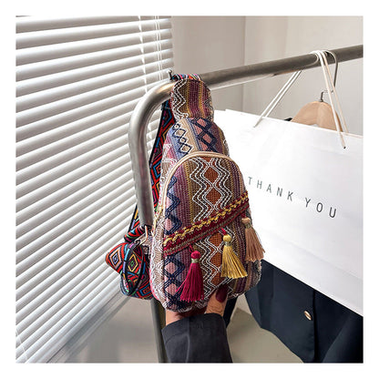 Ethnic Style Fringed Crossbody Bag Casual Soft Fabric