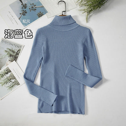 Long Sleeve High Neck Solid Color Sweater Comfortable Casual Wear