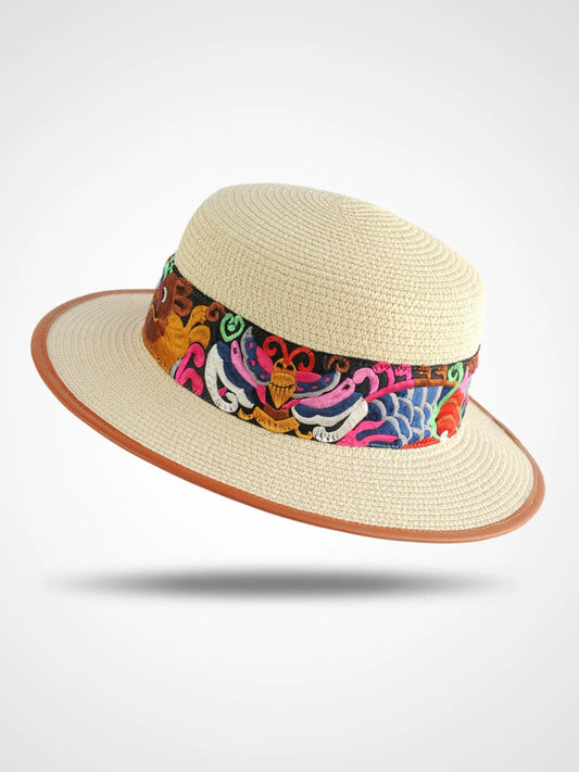 Straw Hat Retro Ethnic Style Embroidery Flower Beach Hat Spring And Summer Basin Hat