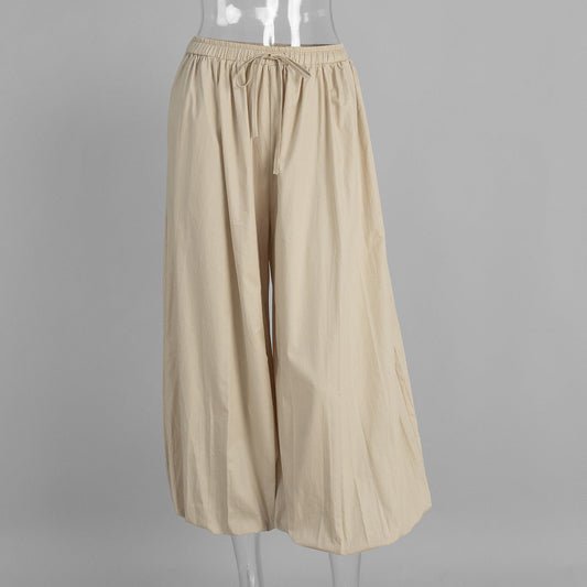 Simple Solid Color Elastic Waist Harem Pants