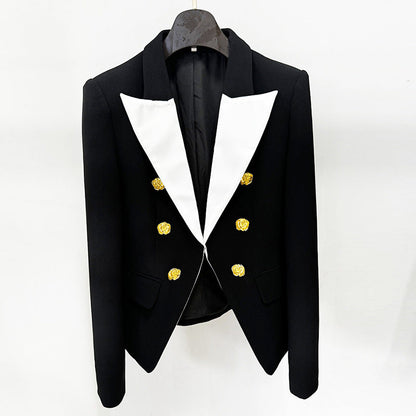 Color Blocked Blazer with Metal Rose Button
