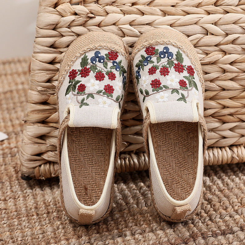 Shallow-Cut Cloth Shoes Custom-Made One-Pedal Ethnic Embroidered Shoes Light Breathable Sweat-Absorbent Cloth Shoes.