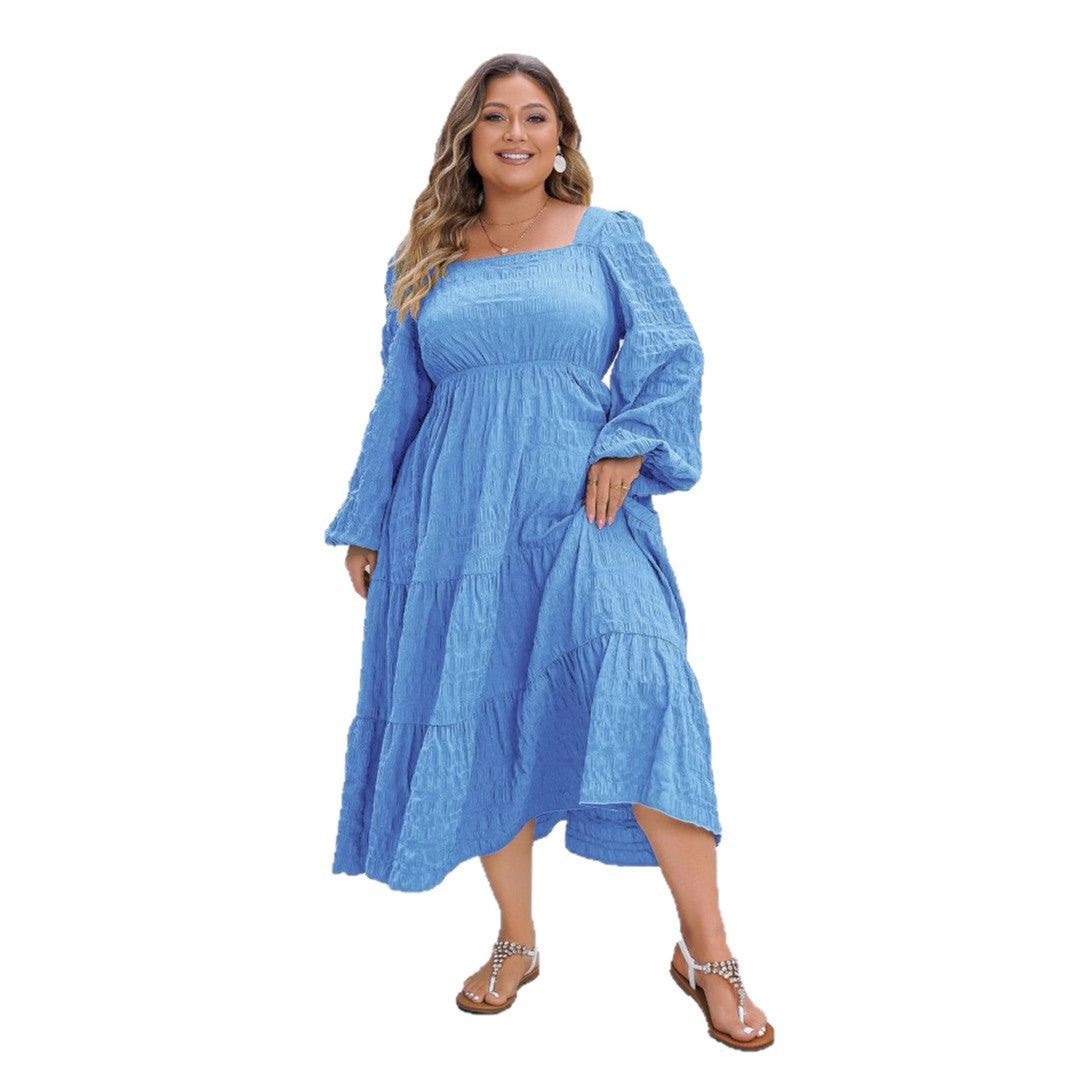 Plus Size Casual Solid Color Long Sleeve Dress