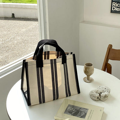 Large Capacity Striped Tote Bag Casual Versatile Canvas Shopping Bag