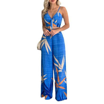 Trendy Two-Piece Set Sleeveless Floral Blouse and Trousers