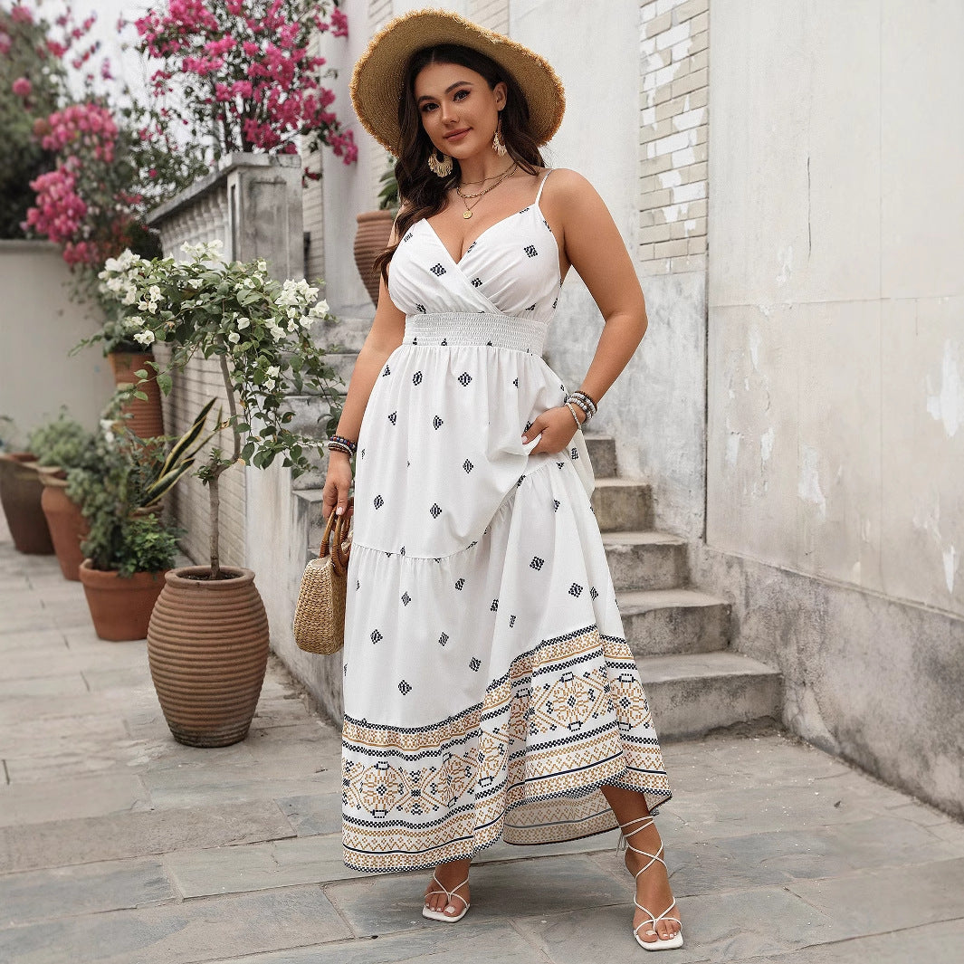 Floral Print A-Line Dress Sleeveless V-Neck Elegant Casual Dress