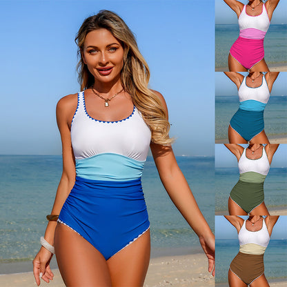 Color Block One-Piece Swimsuit Casual Swimwear