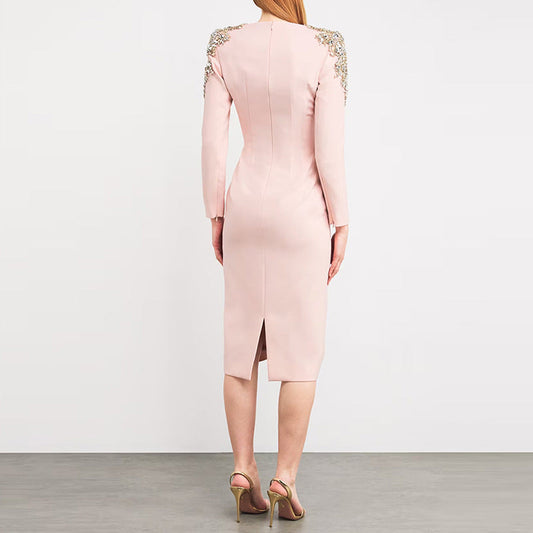 Elegant Long Sleeve Bodycon Dress with Rhinestones