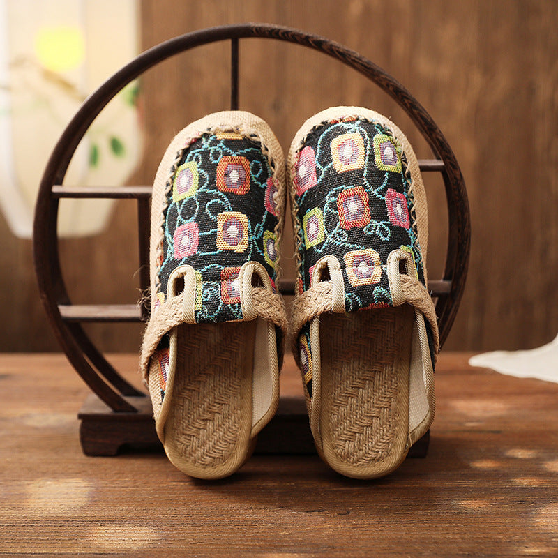 Cloth Shoes Linen Big Head Slippers Flat Heels Cotton Low Top Women'S Slippers Shoes