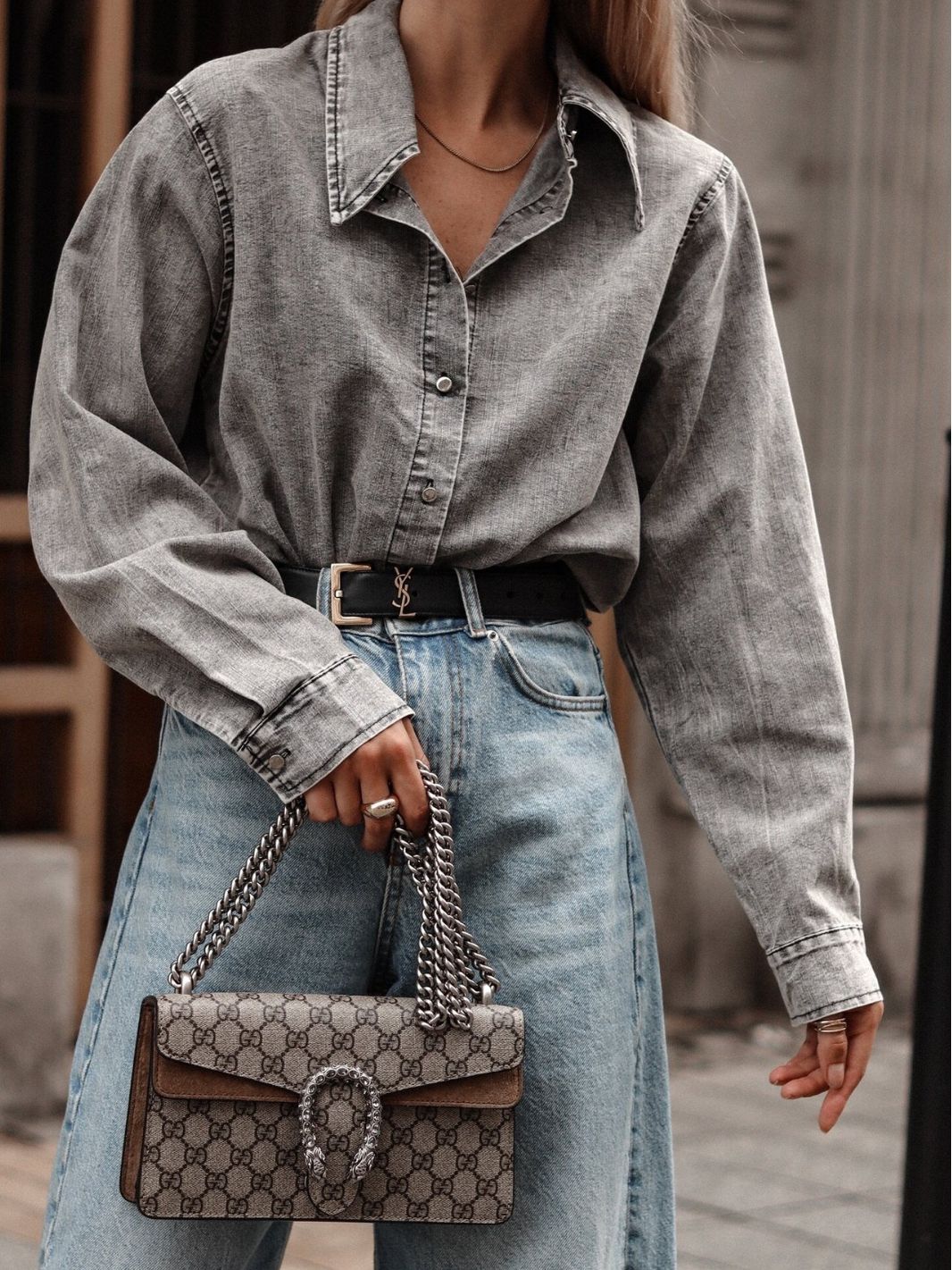 Casual Denim Shirt With Polo Collar