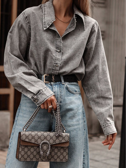 Casual Denim Shirt With Polo Collar