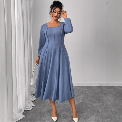 Plus Size Long Sleeve Printed Maxi Dress With Square Neck