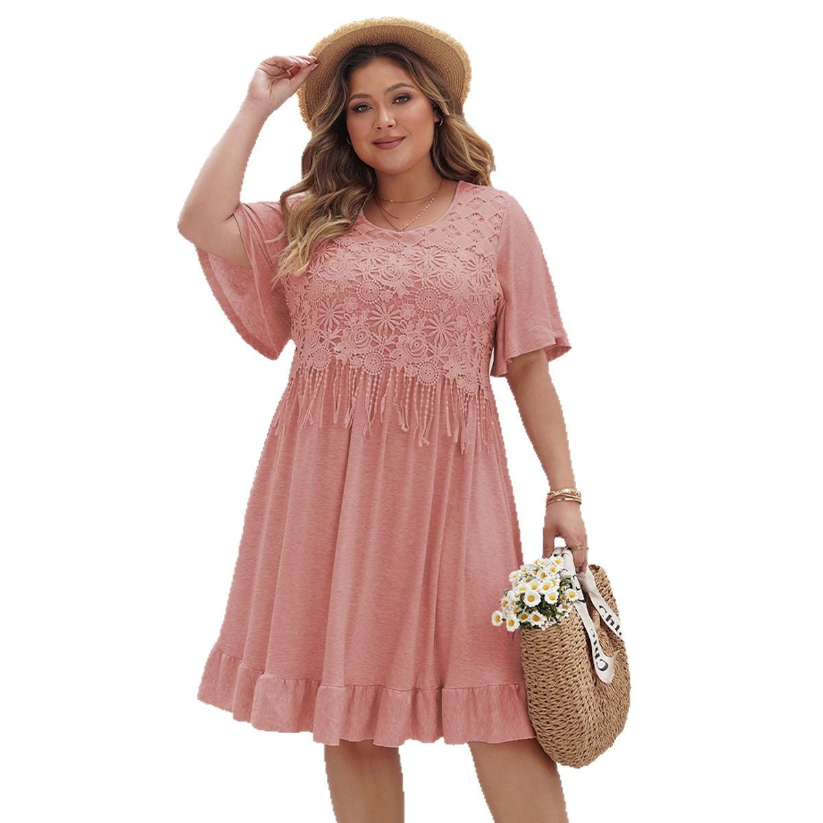 Bohemian Chic Plus Size Dress with Fringe Design