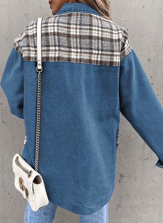 Vintage Color Block Plaid Long Sleeve Jacket