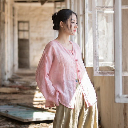 Spring And Summer Cotton And Linen Women'S Clothing, New Artistic Buttoned Women'S Shirts, Thin Cardigan