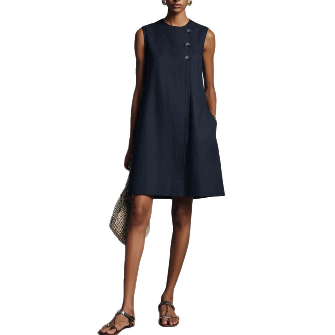 The Sculptural Button Shift Mini Dress