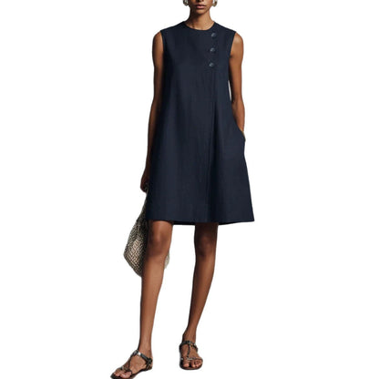 The Sculptural Button Shift Mini Dress