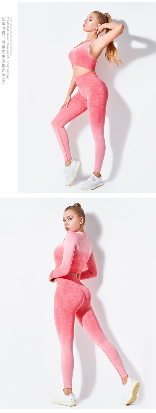 Yoga Suit Long Sleeve Suit Women'S Seamless Gradient Fitness Suit Sports Suit