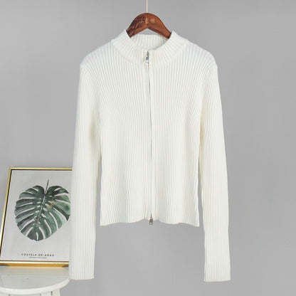 Fitted Long Sleeve Cardigan with Zipper Cozy Knit Outerwear