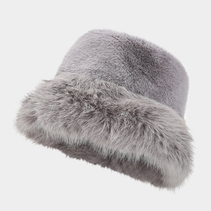 Simple Fluffy Faux Fur Thermal Bucket Hat