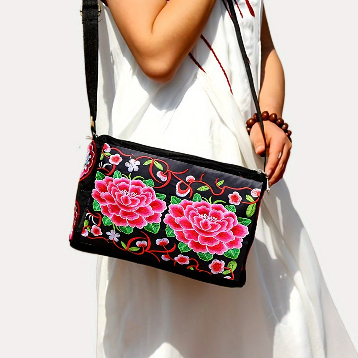 Antique Double-Sided Embroidery Crossbody Bag Small Bag Crossbody Bag Women'S Canvas Shoulder Bag