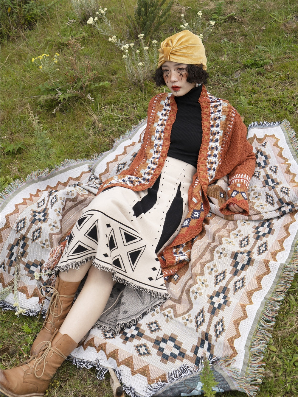 Bohemian Fringed Cardigan Ethnic Style Mid-Length Sweater Loose Knitted Coat