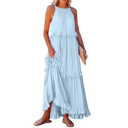 Halter Ruffle Tiered Flowy Maxi Dress