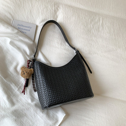 Trendy Woven Texture Bucket Tote Bag Large Capacity Casual Shoulder Bag