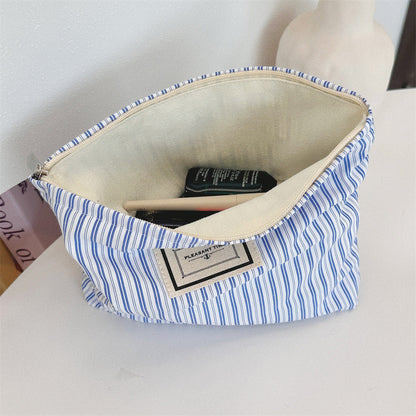 Striped Color Block Portable Make Up Bag