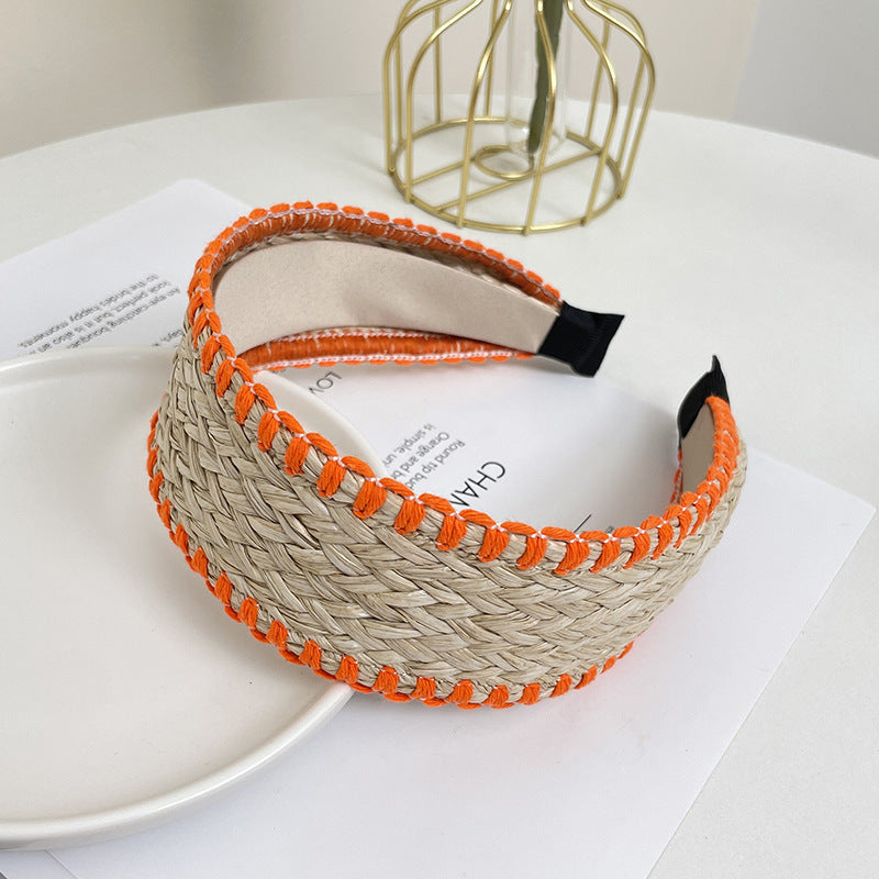 Bohemian Straw Color Block Wide Headbands