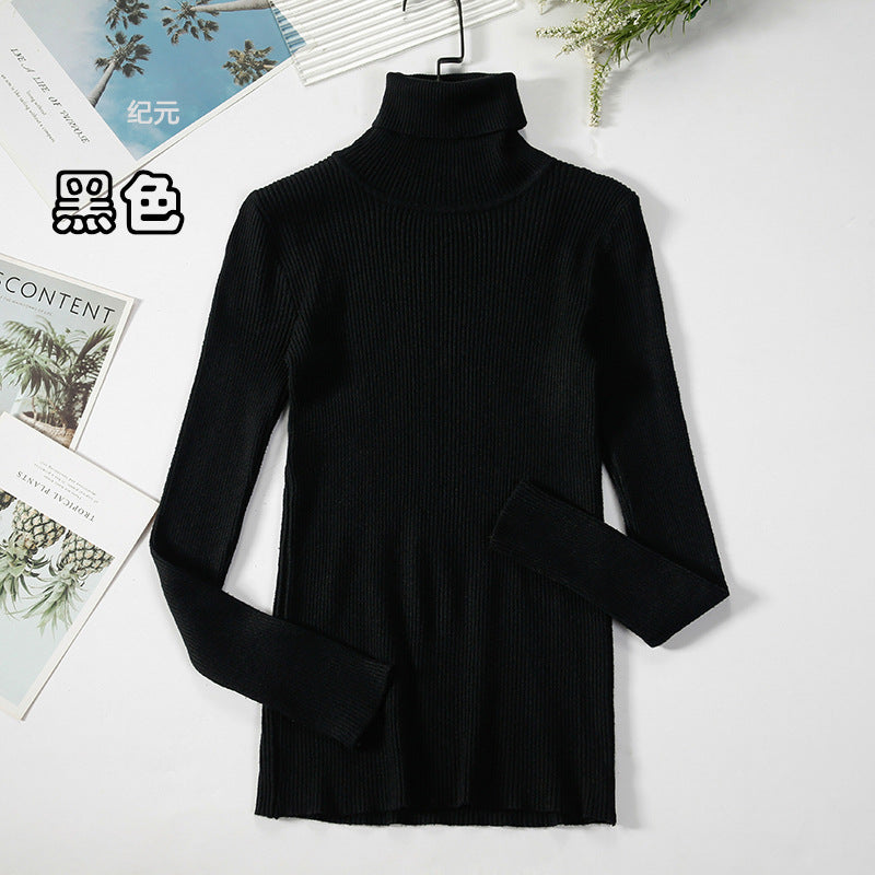 Long Sleeve High Neck Solid Color Sweater Comfortable Casual Wear
