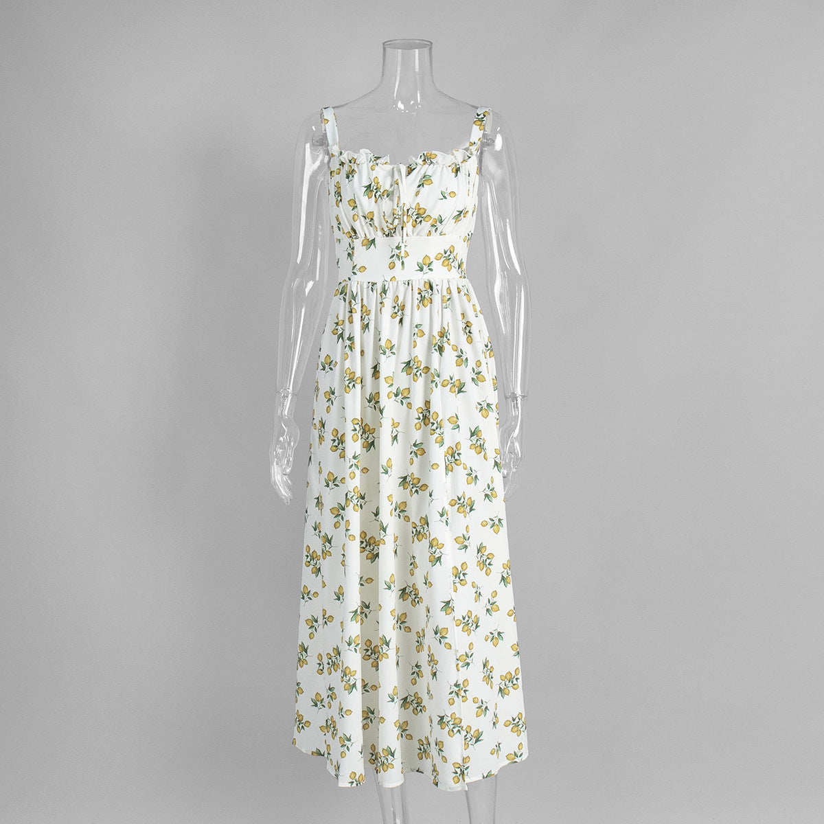 Floral Print V Neck High Waist Maxi Dress