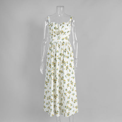 Floral Print V Neck High Waist Maxi Dress