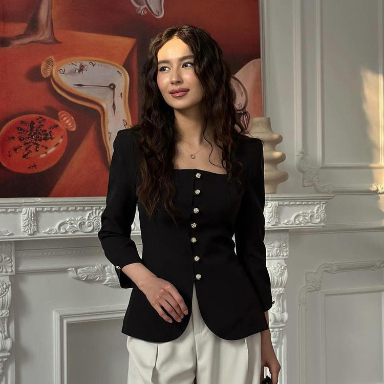 Black Tailored Square Neck Blazer